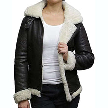 Load image into Gallery viewer, Women WW2 Aviator Pilot Shearling Black Leather Jacket - High Quality Leather Jackets - Customized Jacket For Sale | Jacket Hunt
