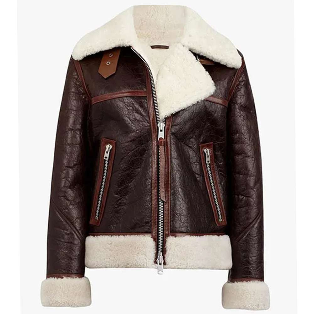 Chocolate Brown Shearling Leather Jacket Women - Jacket Hunt