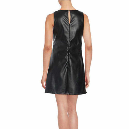 Women Black Leather Mini Sexy Zipper Dress