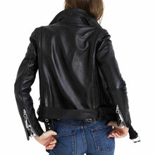 Load image into Gallery viewer, Women Fashion Motorcycle Slim Fit Black Real Leather Jacket

