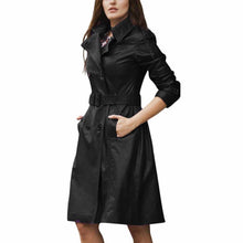 Load image into Gallery viewer, Women Slim Fit Trench Genuine Leather Dress Coat Black
