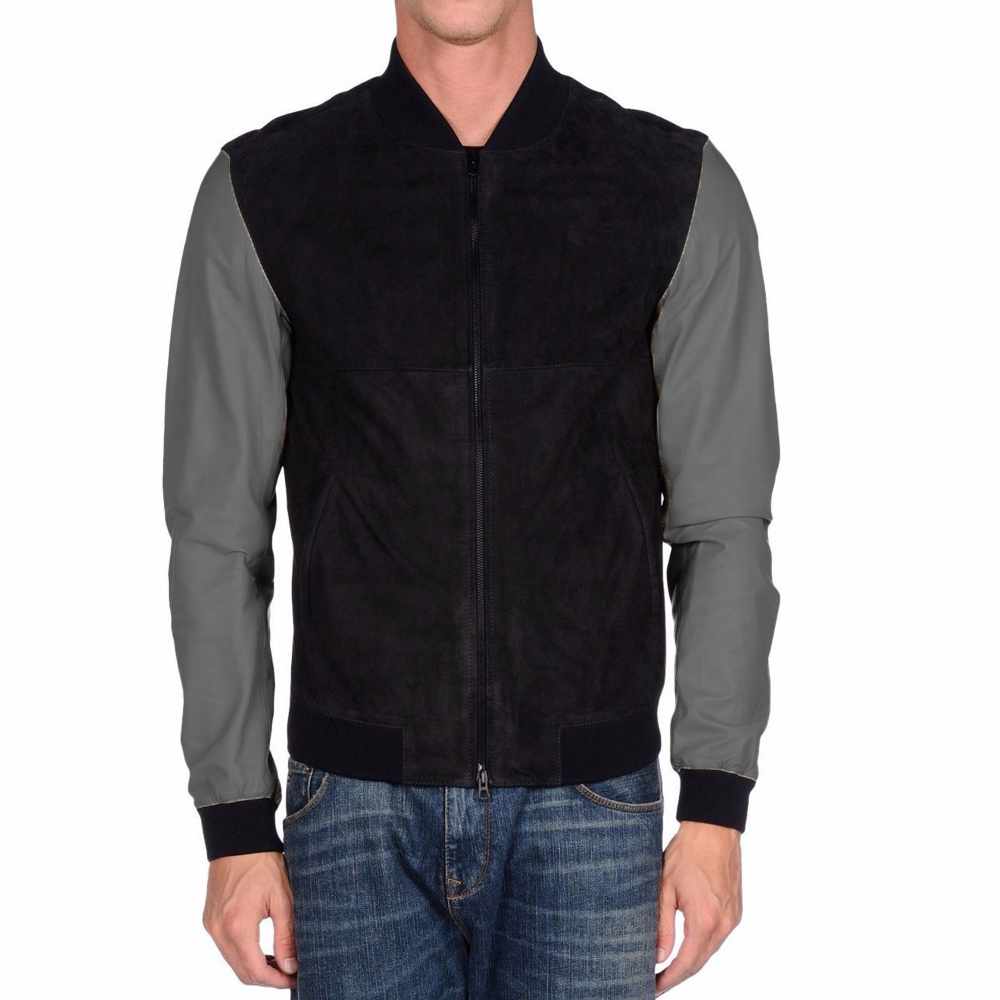 Letterman Varsity Leather Motorcycle Fashion Jacket Mens Gray