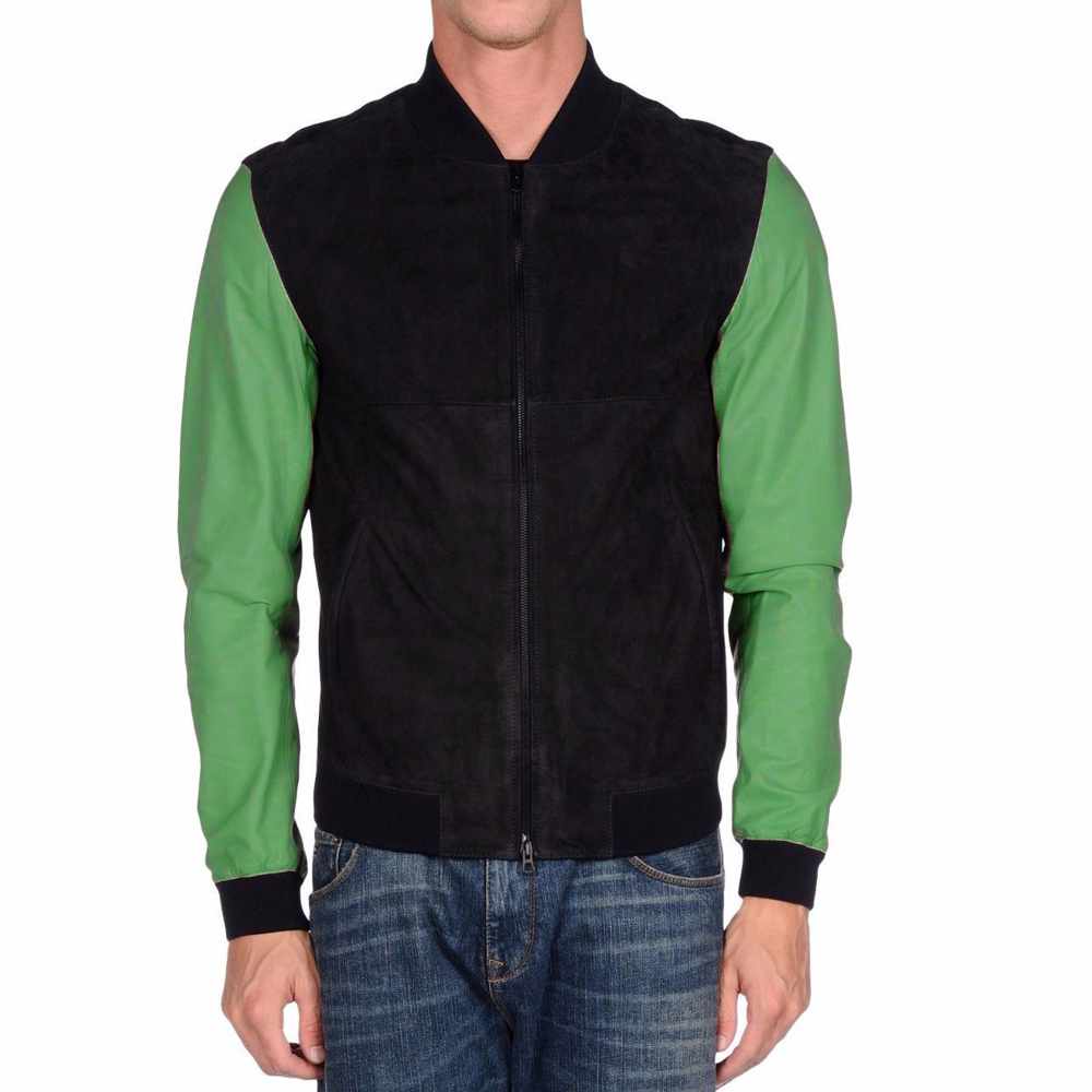 Letterman Varsity Leather Motorcycle Fashion Jacket Mens Green