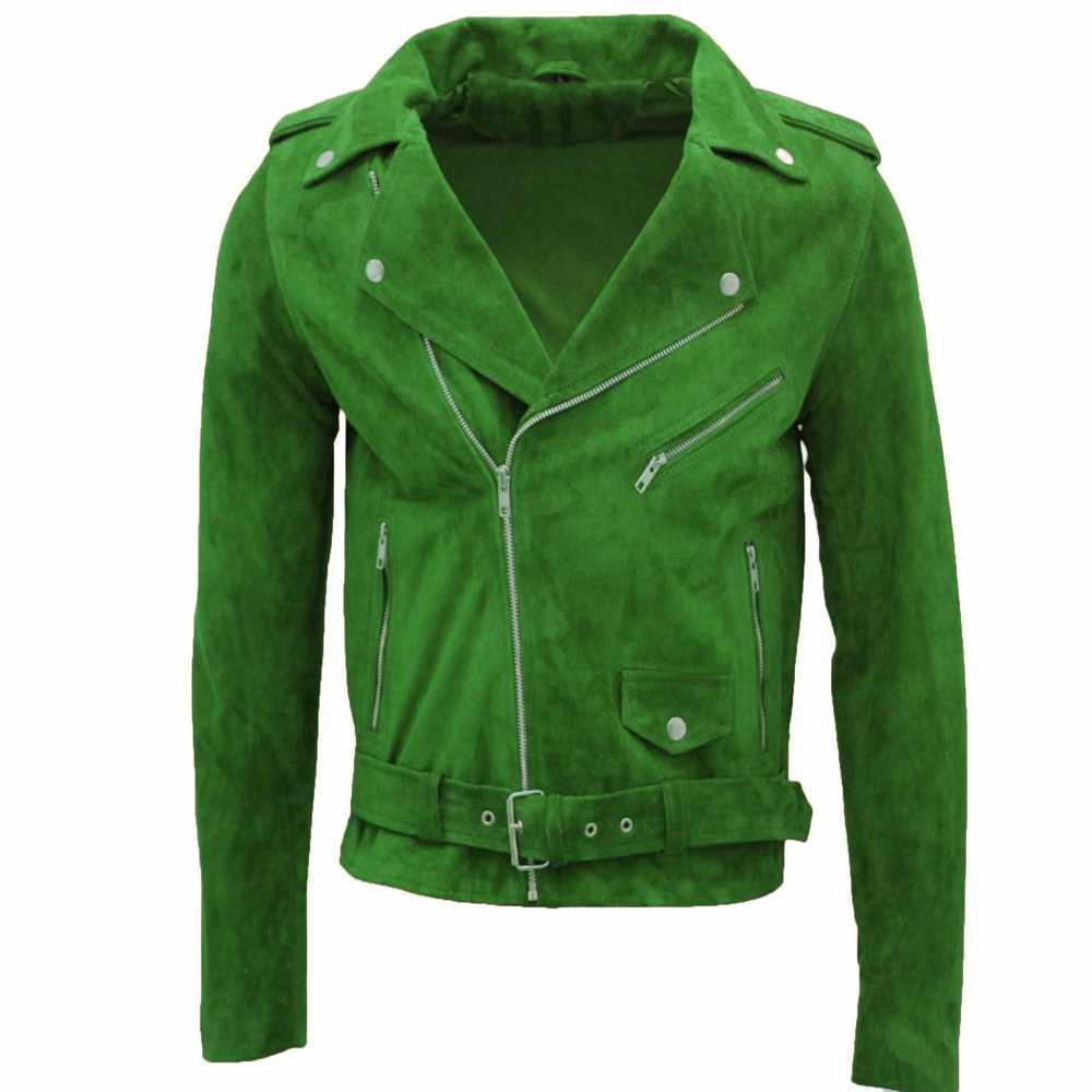 Men Native American Suede Leather Motorcycle Fashion Jacket Green