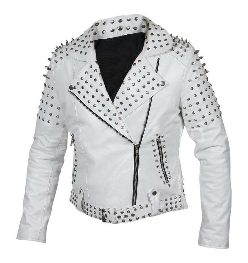 Women Brando Studs Leather Jacket | Plus Size Motorcycle Leather Jacket