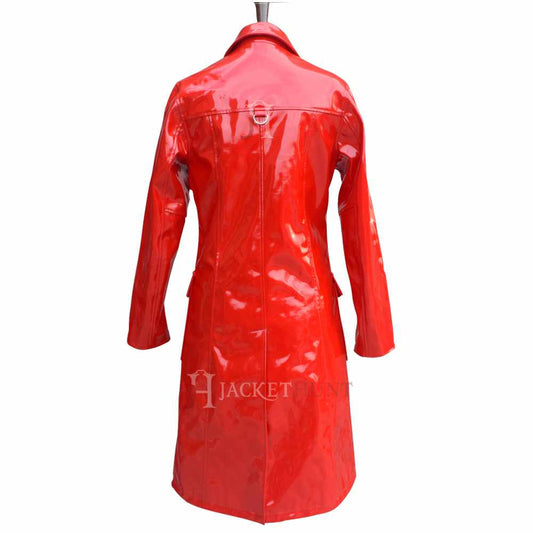 Women Hot Red Vinyl PVC Double Breast Military Coat | Jacket Hunt