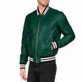 Men Letterman Varsity Bomber Fashion Leather Jacket Mix Green