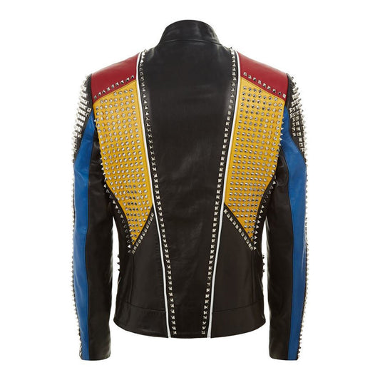 Men Handmade Multi color Philipp Full Studded Leather Jacket