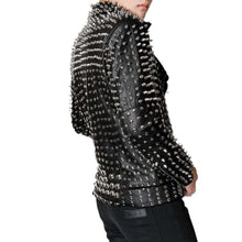 Load image into Gallery viewer, Men&#39;s Lambskin leather jacket Full Silver studded
