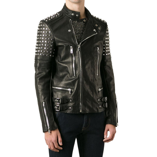 New Classy Look Studded Men Biker Leather Jacket