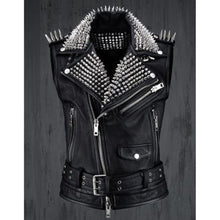 Load image into Gallery viewer, Men Silver Studded Leather Vest Party Wear Winter Summer
