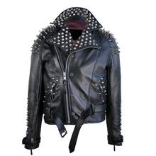 Load image into Gallery viewer, Men Classic Black Half Spiked Studded Zip Up Leather Jacket
