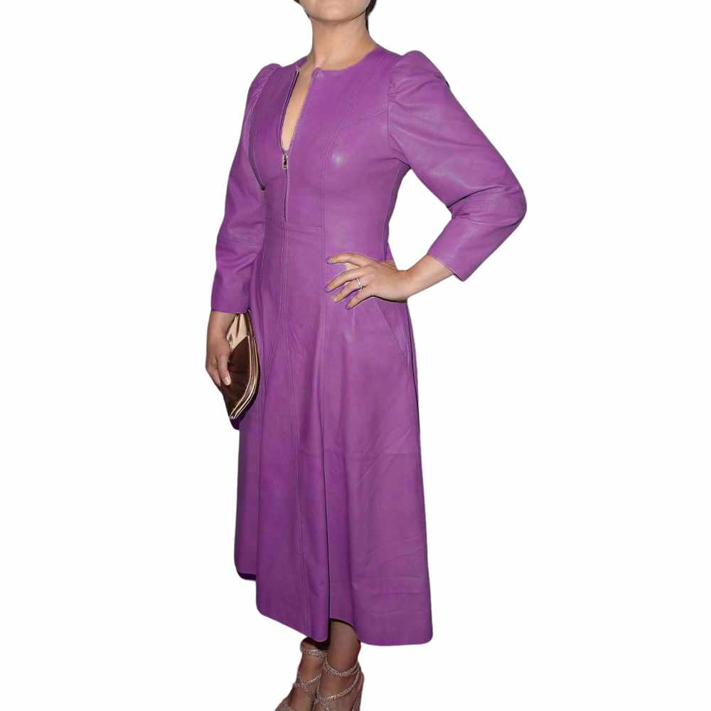 Women Cocktail Party Mini Genuine Leather Dress Purple