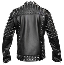 Load image into Gallery viewer, Men Real Leather Jacket Spike Studded Punk Style Jacket
