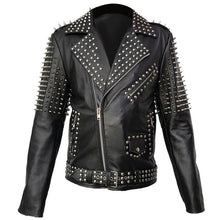 Load image into Gallery viewer, Men Real Leather Jacket Spike Studded Punk Style Jacket
