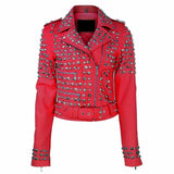 Women Studded Brando Motorcycle Genuine Leather Jacket