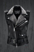 Load image into Gallery viewer, Men Silver Studded Leather Vest Party Wear Winter Summer
