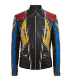 Men Handmade Multi color Philipp Full Studded Leather Jacket