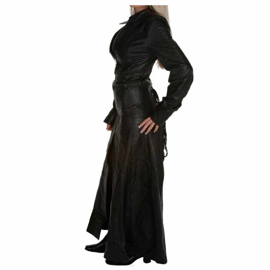 Women Long Length Victorian Leather Coat | Corset lace Tight Back | Jacket Hunt