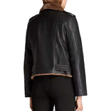 Women Motorcycle Shearling Fur Leather Jacket