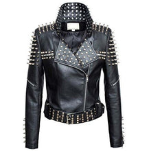 Load image into Gallery viewer, Women Slim Fit Studded Brando Leather Jacket | Jacket Hunt
