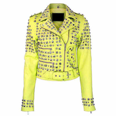 Women's Quilted Gold Studded Leather Jacket